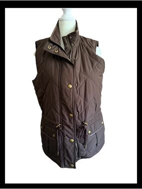 Polo by Ralph Lauren Quilted zip Utility Vest Sz s preppy brown